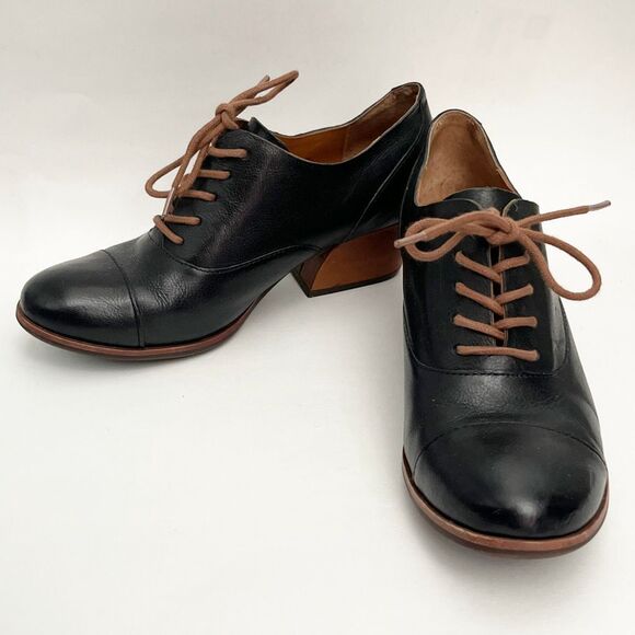 Kork-Ease Shoes - Kork Ease Estella Cap Toe Oxford Bootie Block Heel Black Brown 8M
